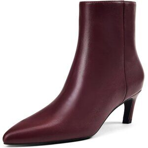 Women's Burgundy Pointed Toe Ankle Boots Side Zipper Low Kitten Heel Booties
